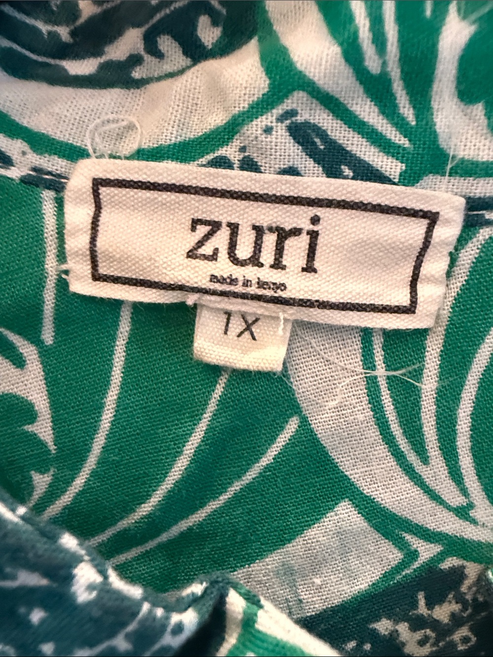 Zuri Dress in Green / Blue Colors Button Down Mock Neck 3/4 Sleeve Size 1X - Picture 4 of 7